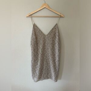 Zara Lace Strappy Tank Slip Open Back Mini Dress Grey Beige Size M